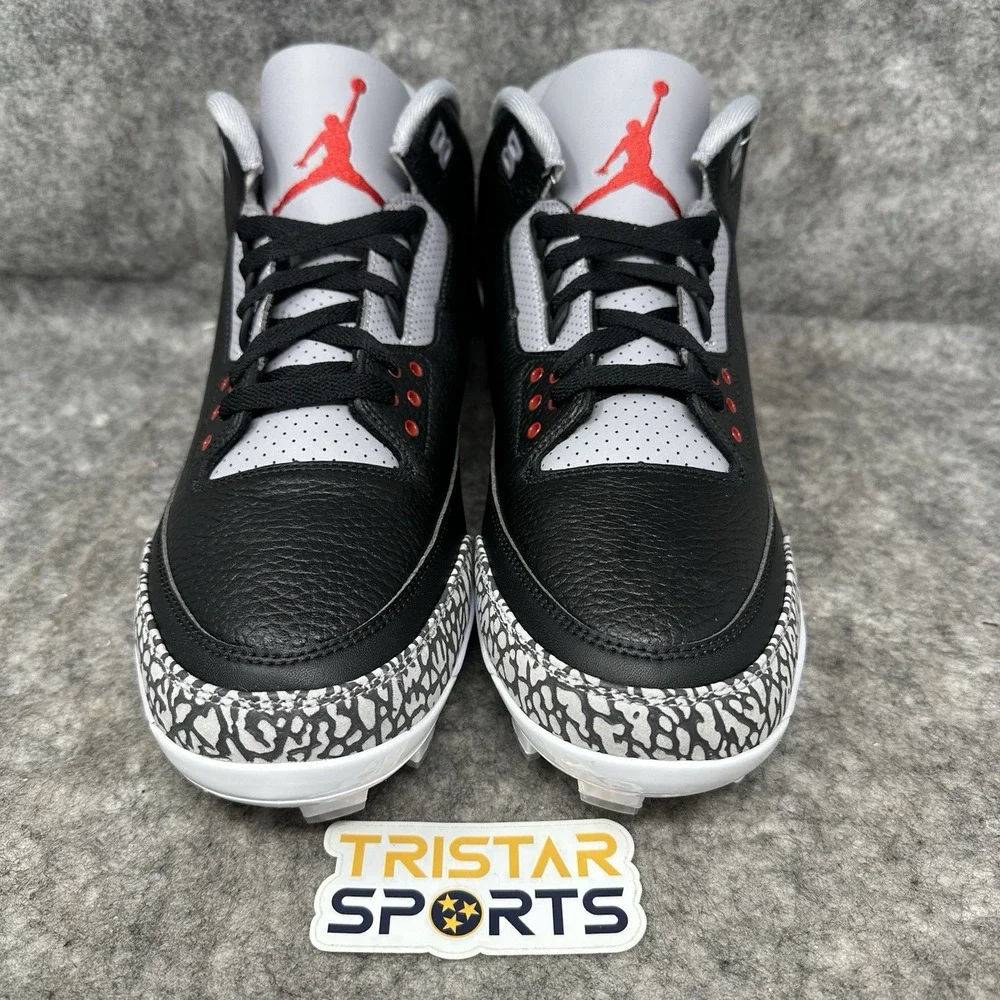 Nike Air Jordan 3 Retro MCS Baseball Cleats Mens 16 Black Cement Red FZ8627-001